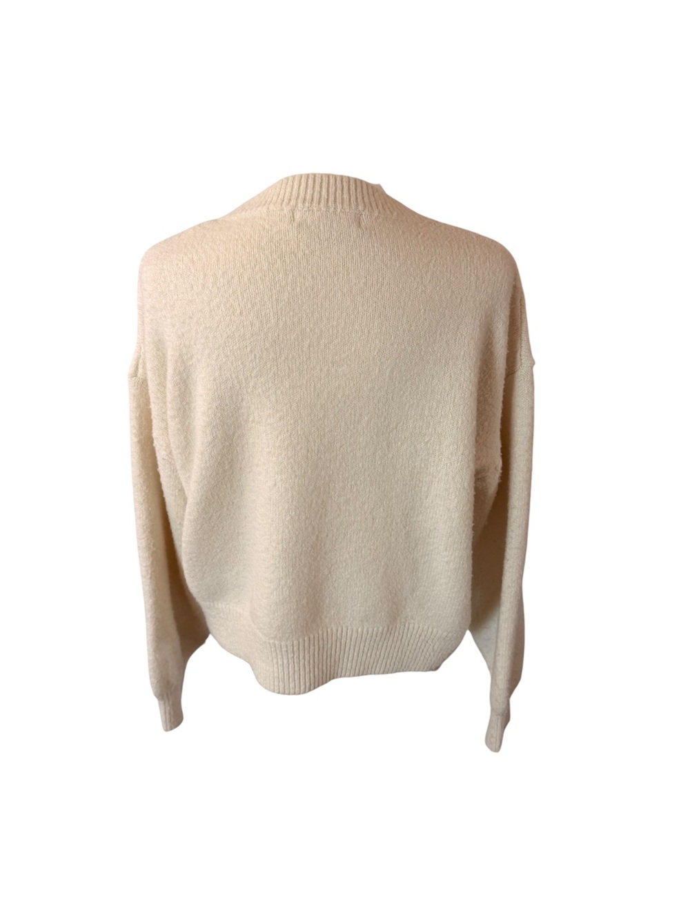 Threaded Leaf Cozy Cream Sweater with Brown Teddy Bear Applique - Picture 2 of 2